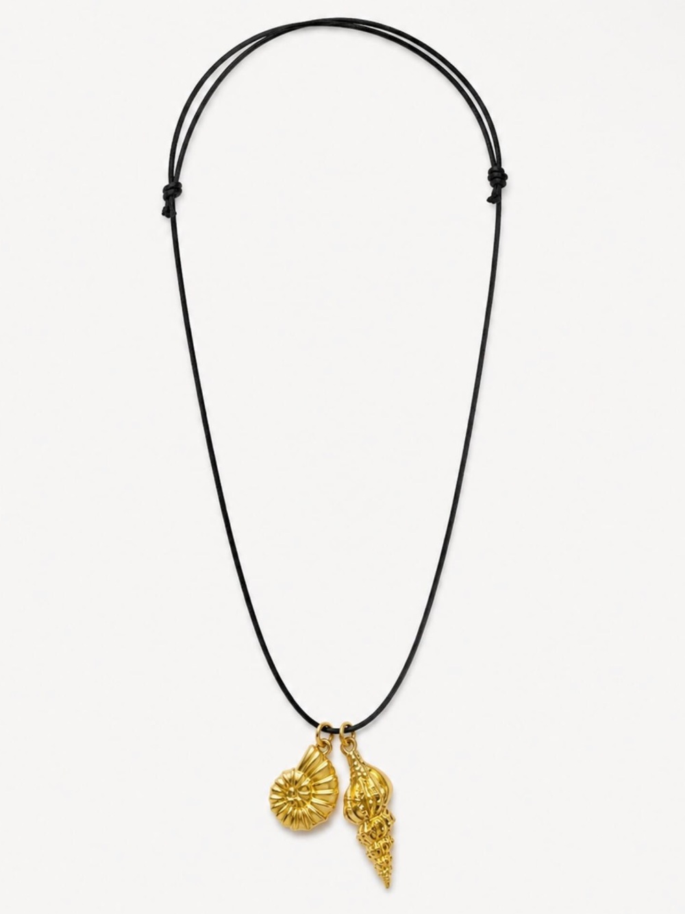 Gold Shell Charm Necklace on Black Cord